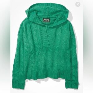 American Eagle Green Hooded Knit Sweater
